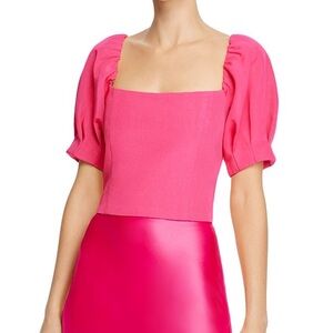 ALICE + OLIVIA pink puff sleeve crop top